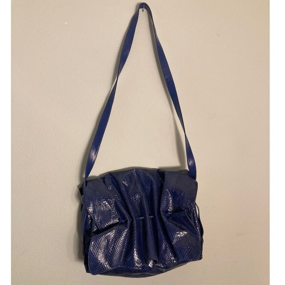Saks Fifth Avenue Falchi Blue Snakeskin Purse Cinch Impeccable Exterior ~ Repair - Picture 2 of 13